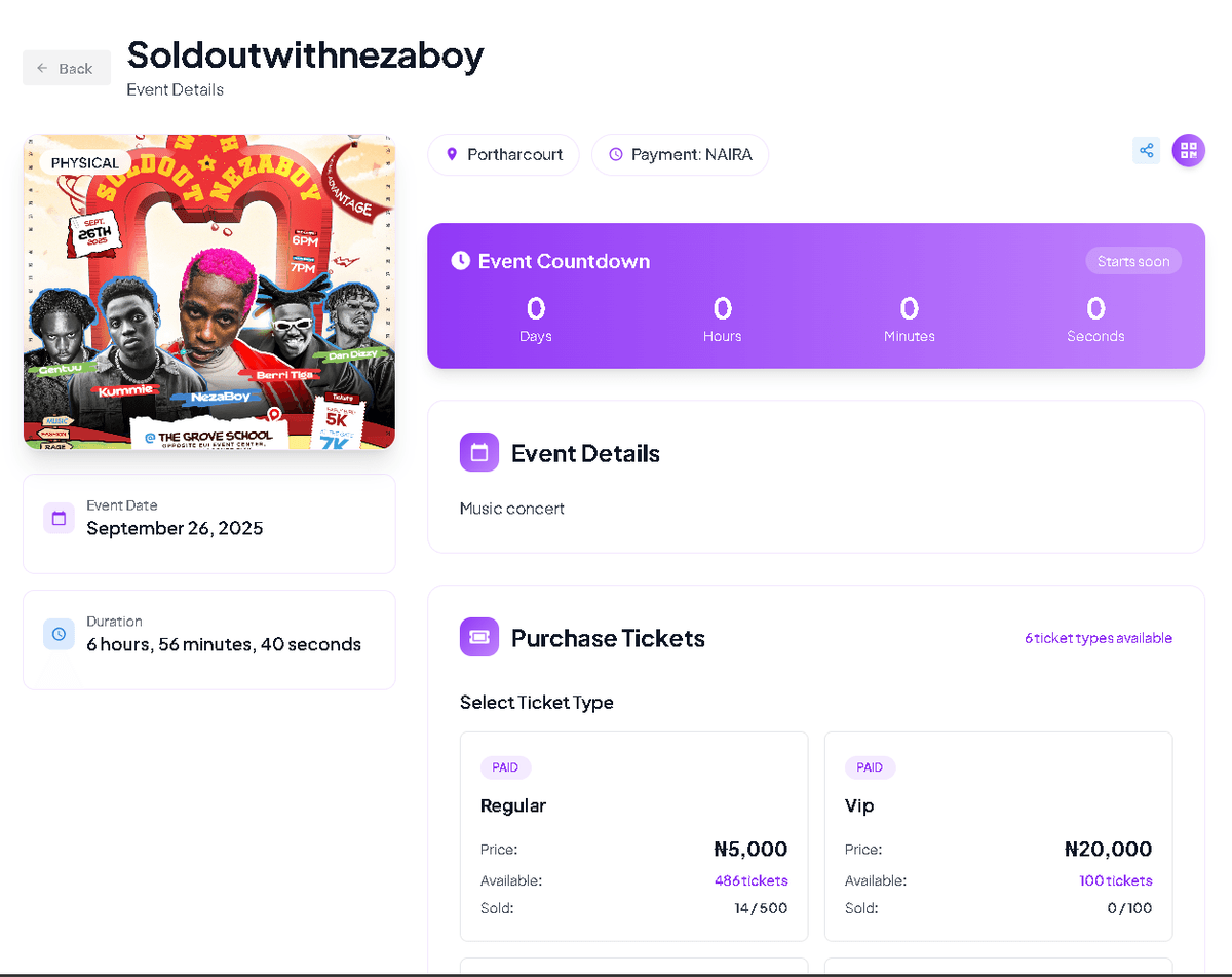 Paid Events Dashboard Preview